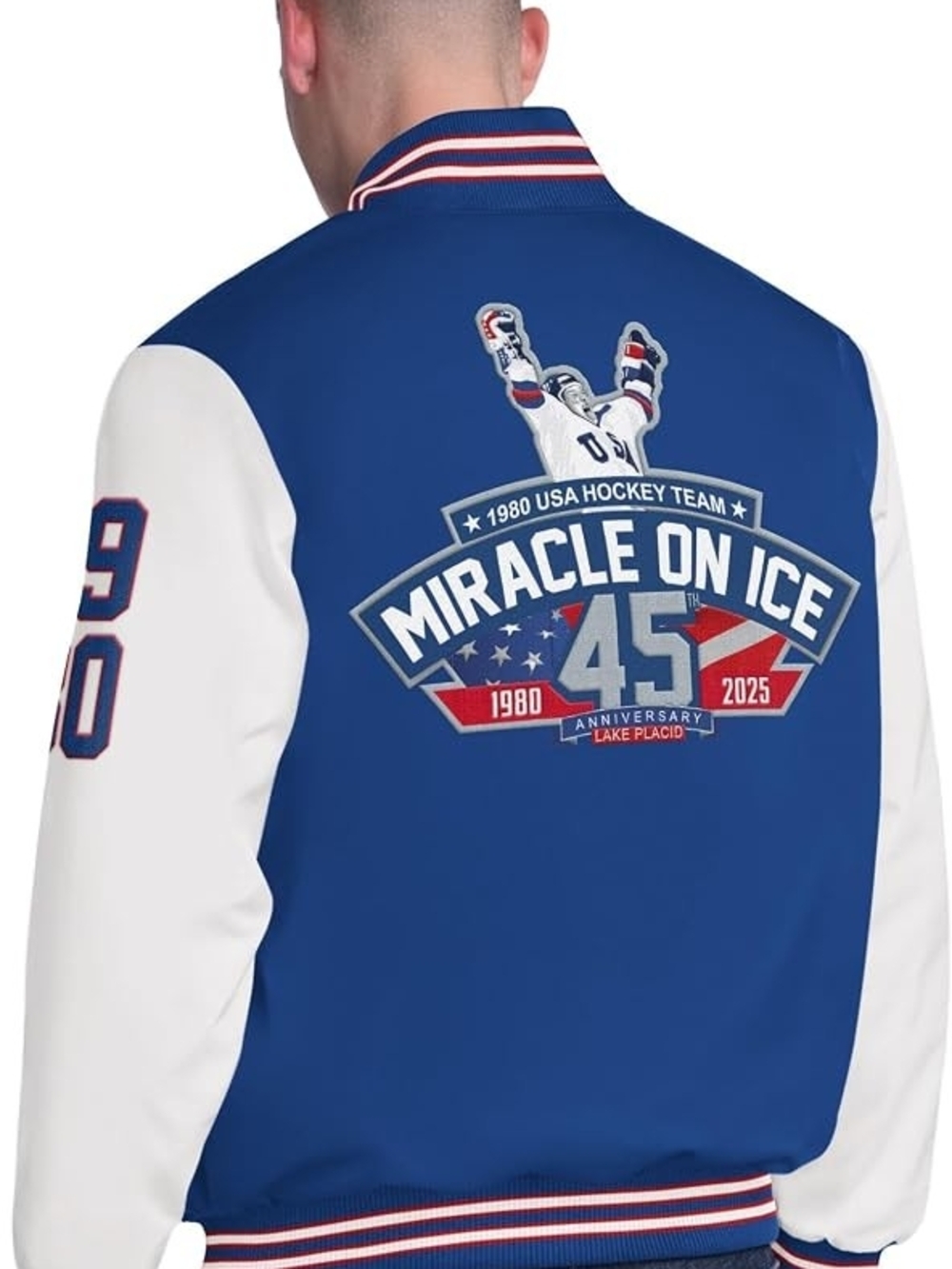Miracle On Ice 45th Anniversary Men's Blue & White Varsity Jacket